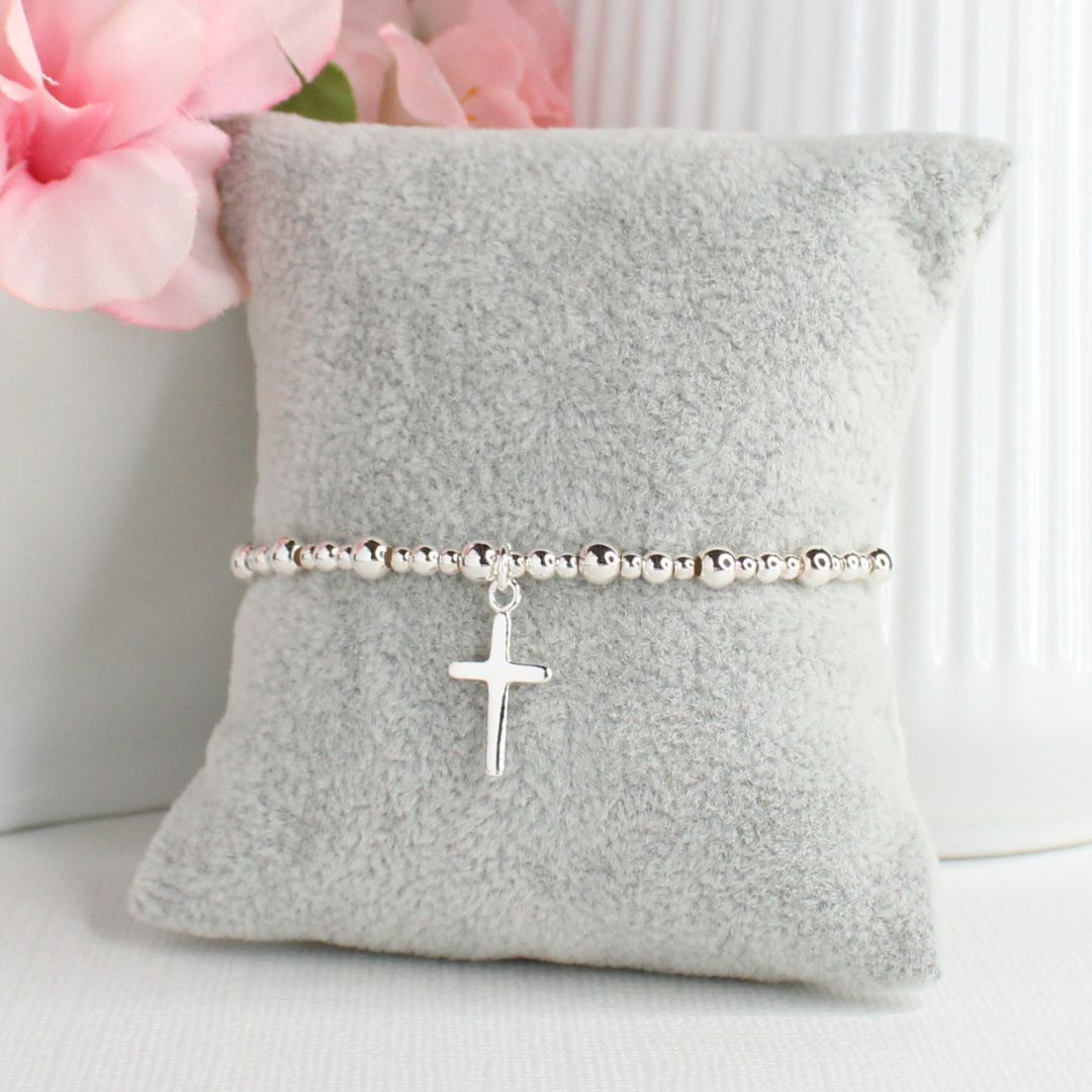 Plain Cross Charm Beaded Stacking Bracelet - Vivienne