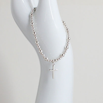 Plain Cross Charm Beaded Stacking Bracelet - Vivienne