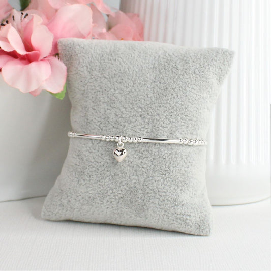 Small Puffed Heart Charm Beaded Stacking Bracelet - Tessa