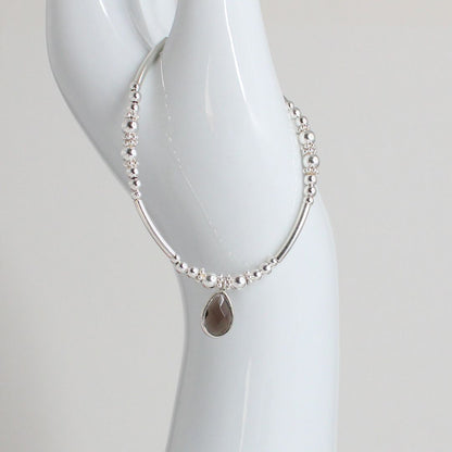Sterling Silver Beaded Stacking Bracelet with Smokey Topaz – Elara - Limited Edition
