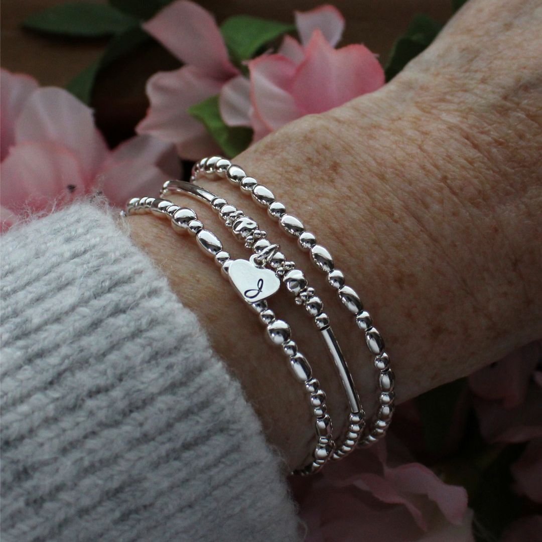 Sterling Silver Bead Stacking Bracelet with Valentina Heart Charm - Special Edition