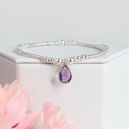Sterling Silver Beaded Stacking Bracelet with Amethyst – Evienne - Limited Edition