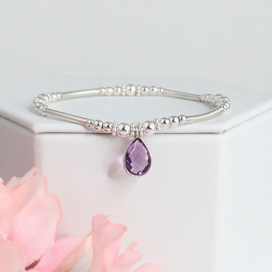 Sterling Silver Beaded Stacking Bracelet with Amethyst – Evienne - Limited Edition