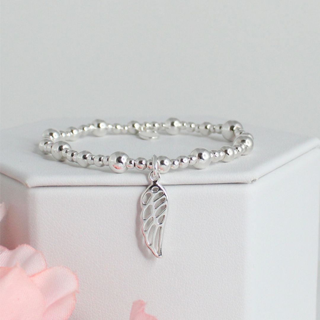 Angel Wing Charm Beaded Stacking Bracelet - Caroline