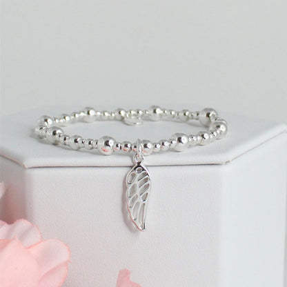 Angel Wing Charm Beaded Stacking Bracelet - Caroline