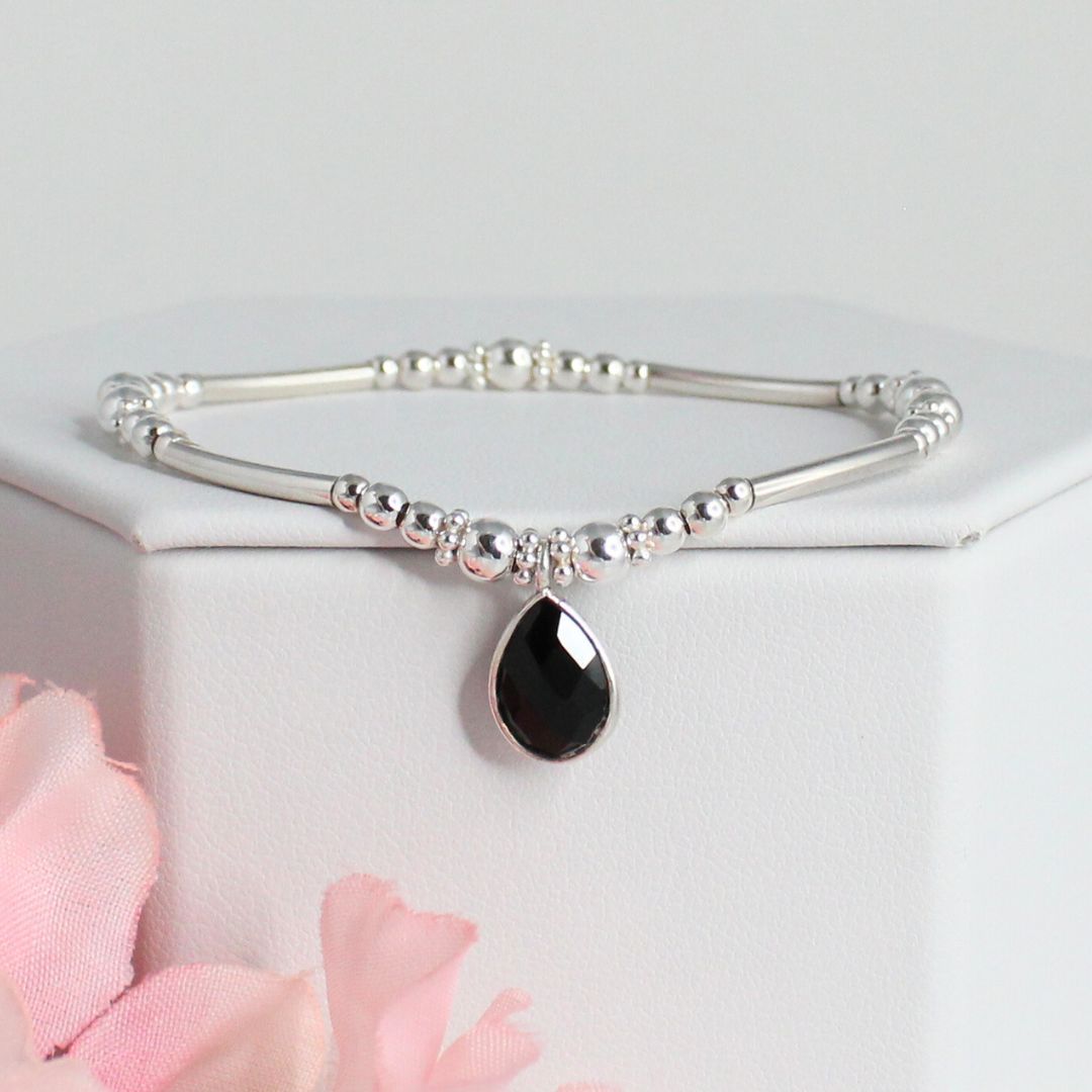 Sterling Silver Beaded Stacking Bracelet with Black Onyx - Seraphine - Limited Edition