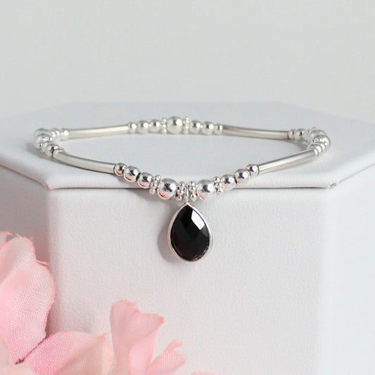 Sterling Silver Beaded Stacking Bracelet with Black Onyx - Seraphine - Limited Edition