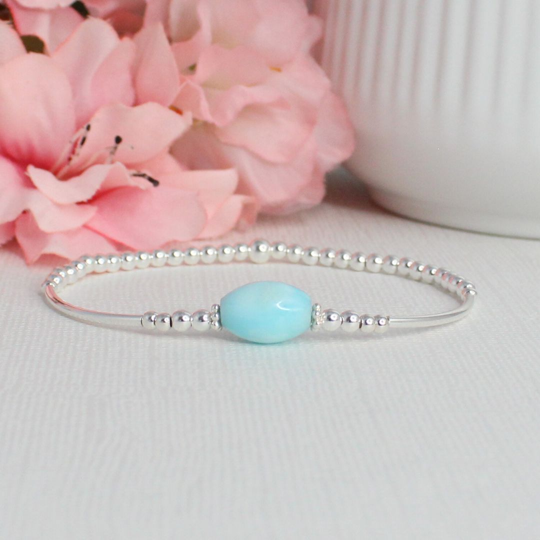 Sterling Silver Blue Aragonite Beaded Bracelet - Sea Drift
