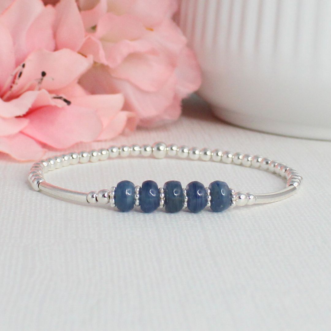 Sterling Silver Beaded Stacking Bracelet with Kyanite - Skyline