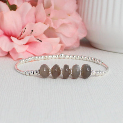 Sterling Silver Beaded Stacking Bracelet with Chocolate Moonstone - Mocha Twist