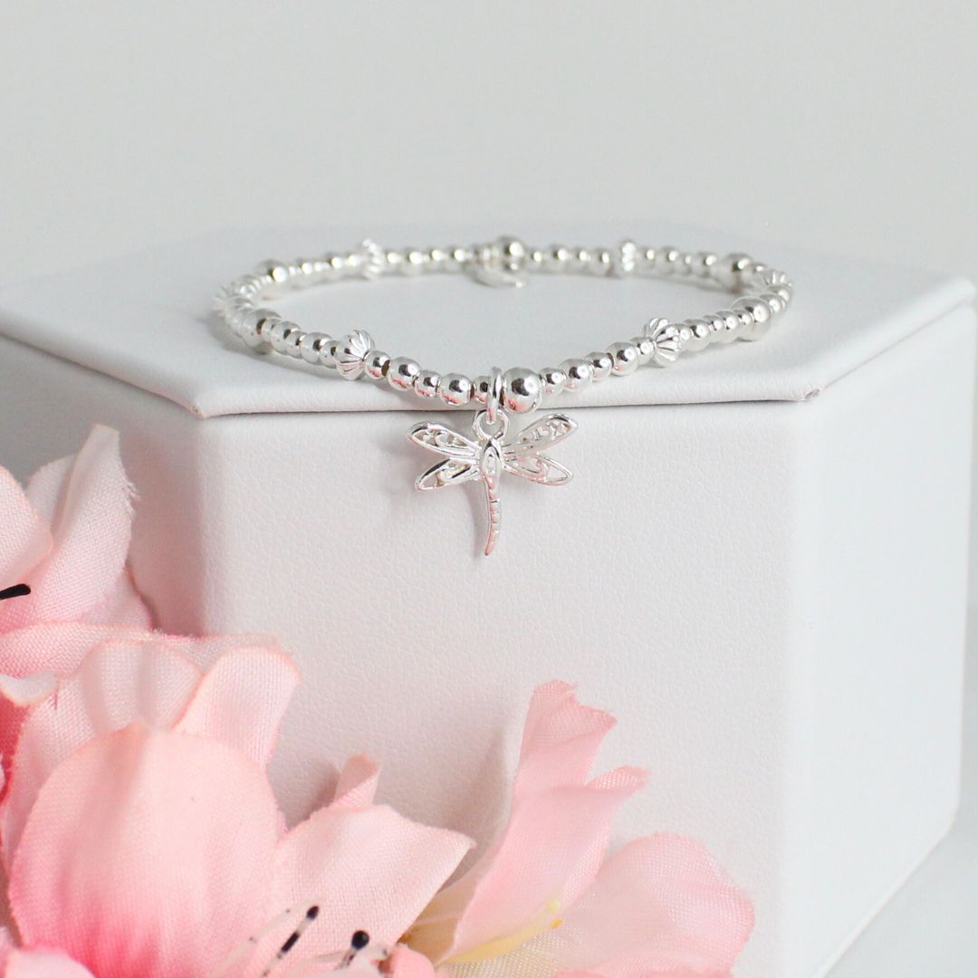 Dragonfly Charm Beaded Stacking Bracelet - Natalie