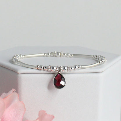 Sterling Silver Beaded Stacking Bracelet with Garnet – Delphine - Limited Edition
