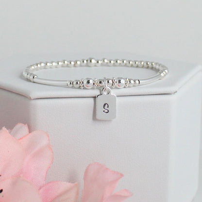 Sterling Silver Stacking Bracelet with Isla Initial Charm - Special Edition