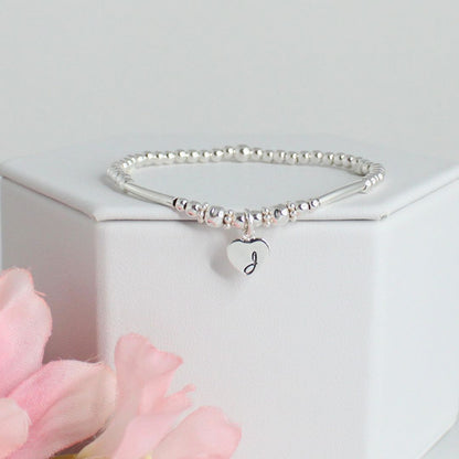 Sterling Silver Bead Stacking Bracelet with Valentina Heart Charm - Special Edition