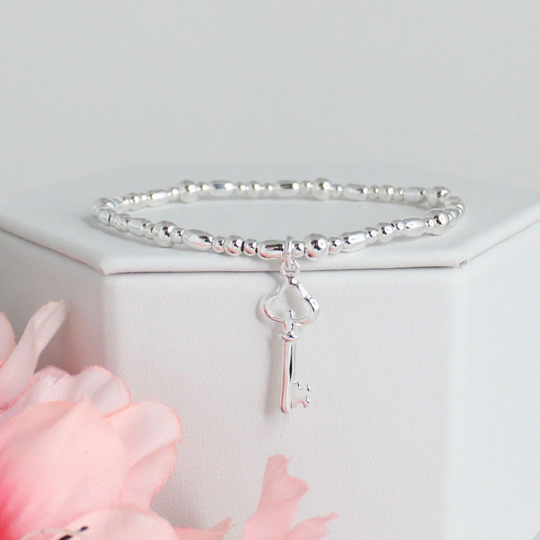 Key Charm Beaded Stacking Bracelet - Amelia