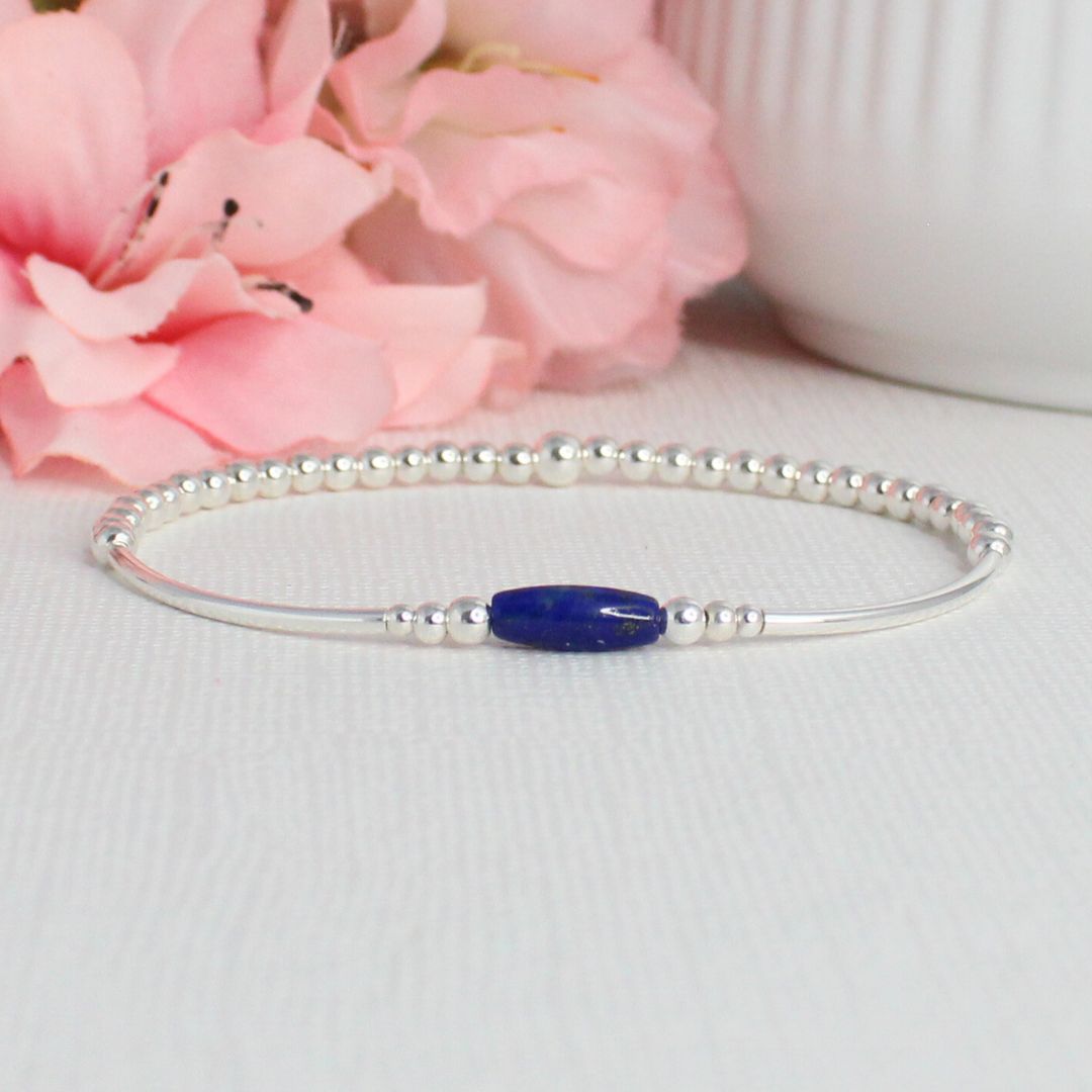 Sterling Silver Beaded Stacking Bracelet with Lapis Lazuli  - Celestrial Veil
