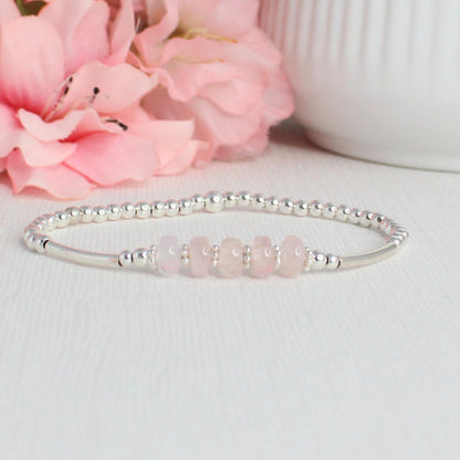 Sterling Silver Beaded Stacking Bracelet with Morganite - Sunset Whisper