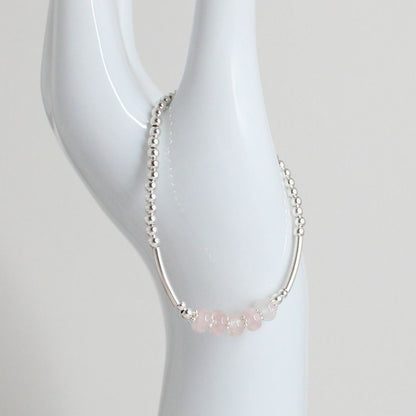 Sterling Silver Beaded Stacking Bracelet with Morganite - Sunset Whisper