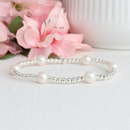 Pearl Sterling Silver Bead Stacking Bracelet - Moonlight Glow