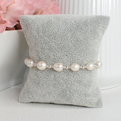 Sterling Silver Beaded Stacking Bracelet with Pearls - Pearl Essence