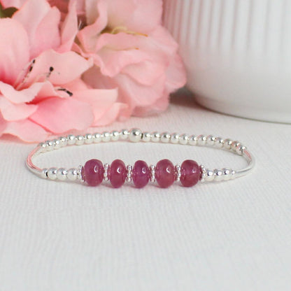 Sterling Silver Beaded Stacking Bracelet with Pink Sapphire - Pink Horizon