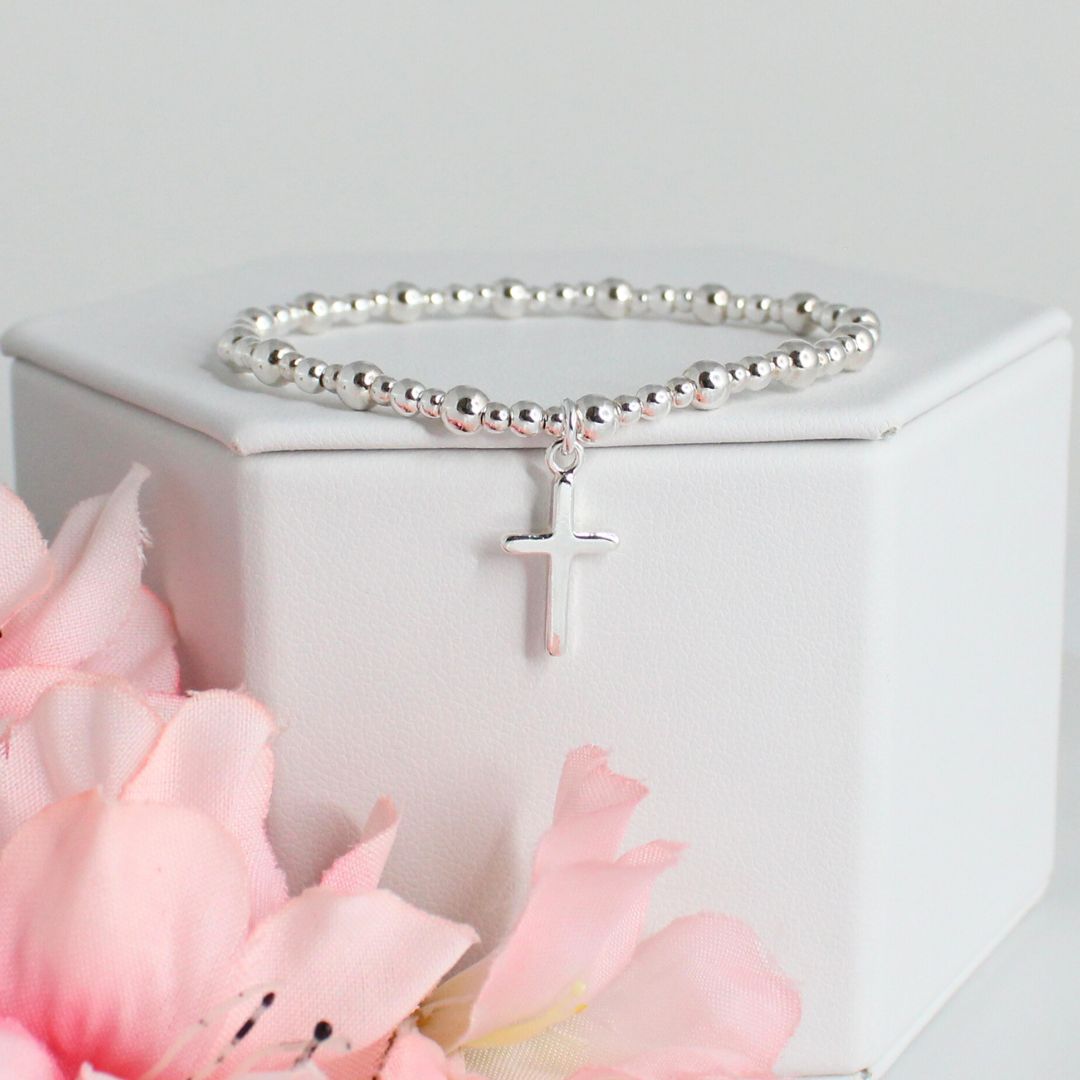 Plain Cross Charm Beaded Stacking Bracelet - Vivienne