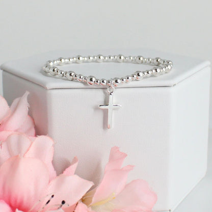 Plain Cross Charm Beaded Stacking Bracelet - Vivienne