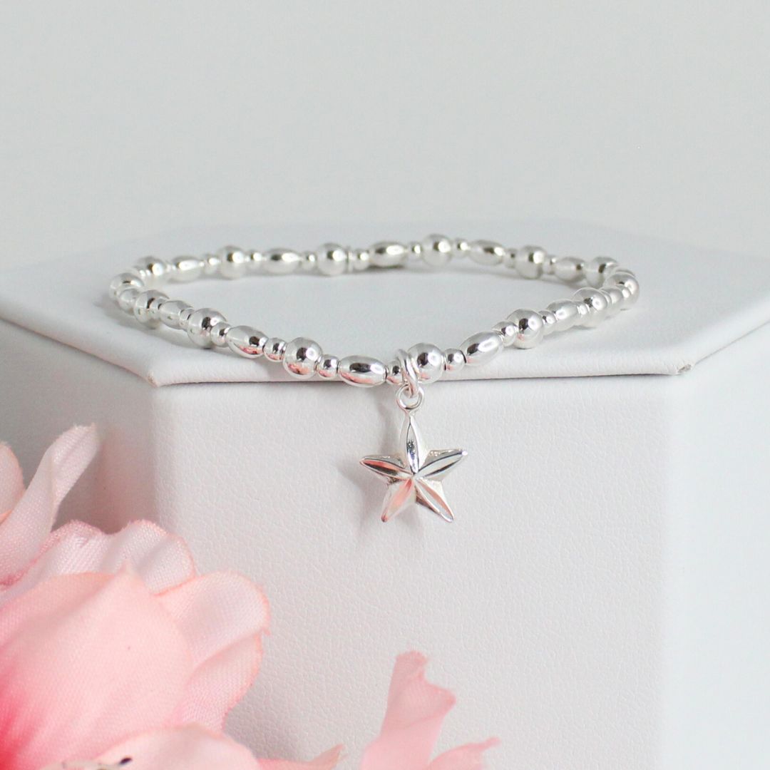 Star Silver Bead Stacking Bracelet - Lucy