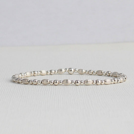Sterling Silver Corrugated Melon Bead Stacking Bracelet - Pisa