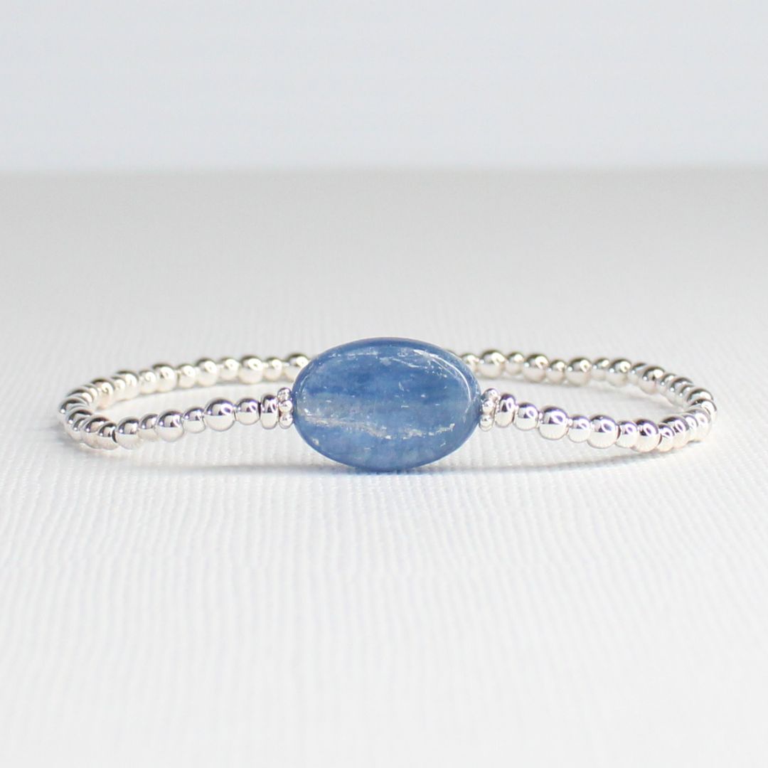 Sterling Silver Blue Kyanite Beaded Bracelet - Sky Echo