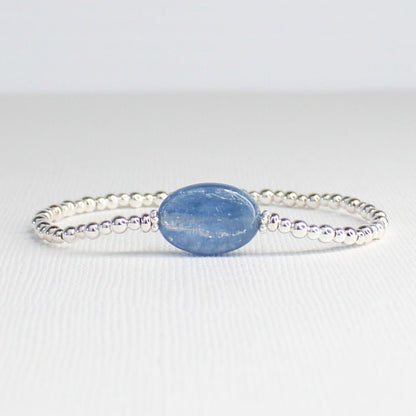 Sterling Silver Blue Kyanite Beaded Bracelet - Sky Echo