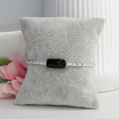Sterling Silver Black Onyx Beaded Bracelet - Midnight Calm