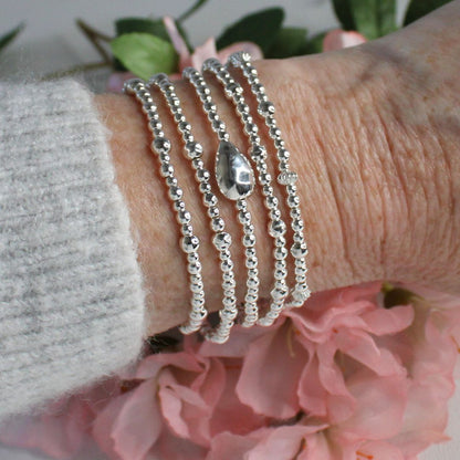 Puglia – Sterling Silver Bead Bracelet with Corrugated Silver Spacer Beads