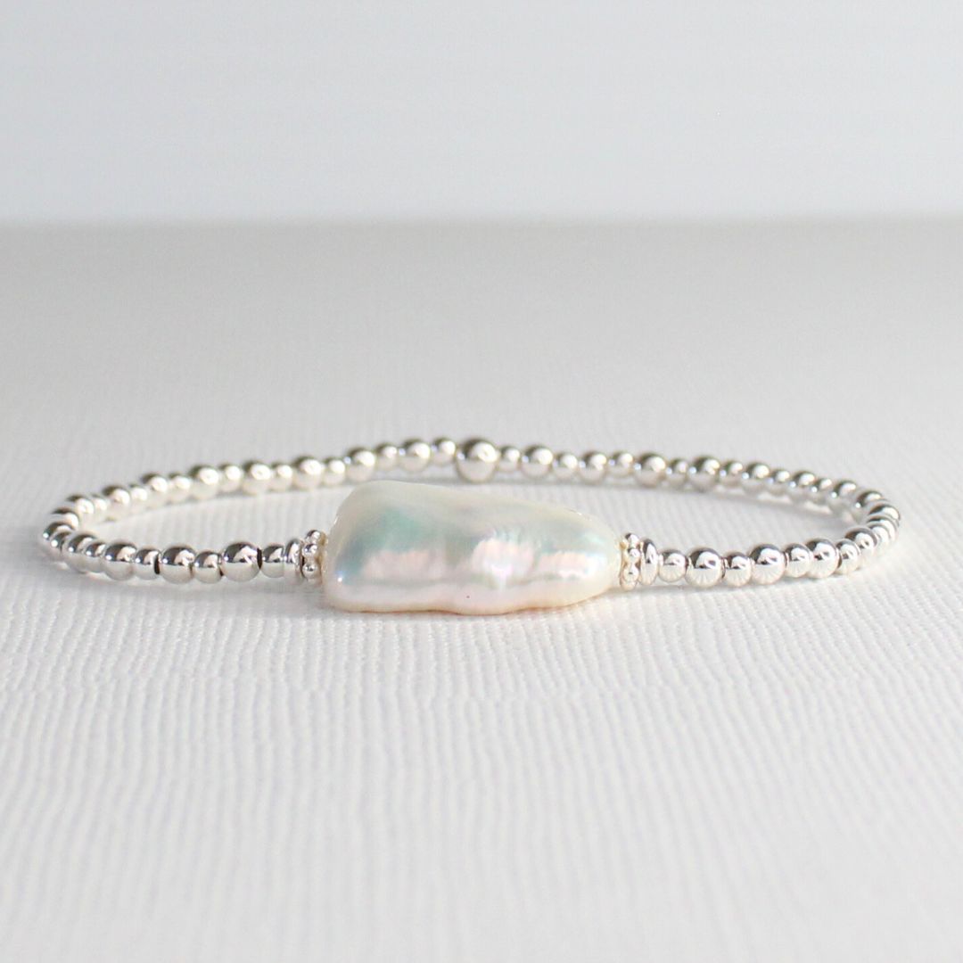 Sterling Silver Keshi Pearl Beaded Bracelet - Pure Tide