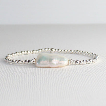 Sterling Silver Keshi Pearl Beaded Bracelet - Pure Tide