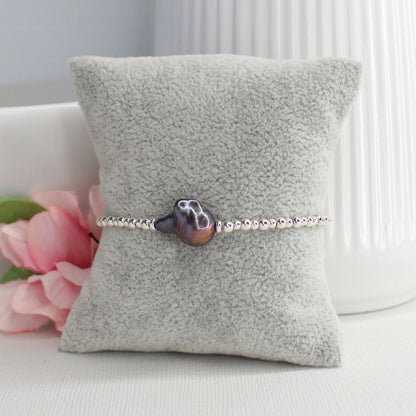 Sterling Silver Peacock Pearl Beaded Bracelet - Ocean Aura