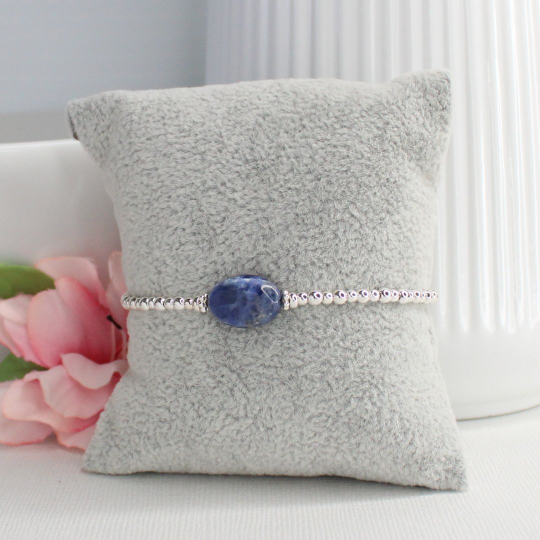 Sterling Silver Sodalite Beaded Bracelet - Blue Mirage
