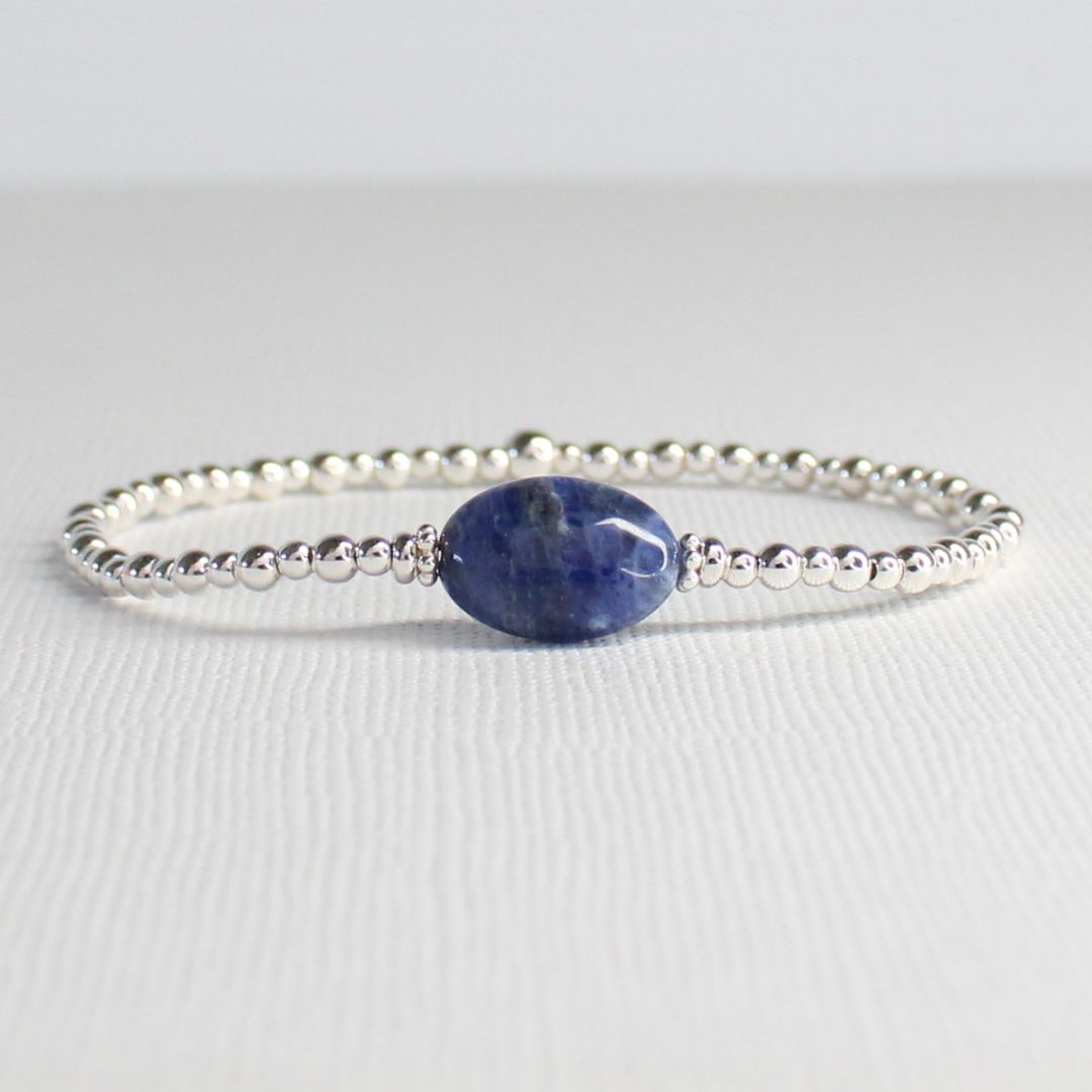 Sterling Silver Sodalite Beaded Bracelet - Blue Mirage