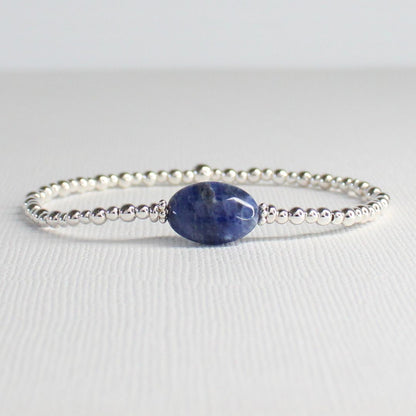 Sterling Silver Sodalite Beaded Bracelet - Blue Mirage
