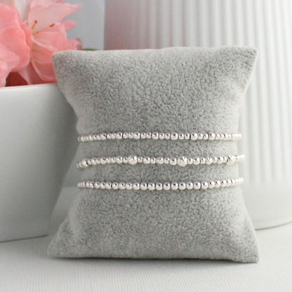 Sterling Silver Hammered & Plain Bead Stacking Bracelet  - Florence