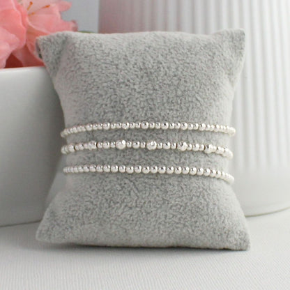 Sterling Silver Hammered & Plain Bead Stacking Bracelet - Alba