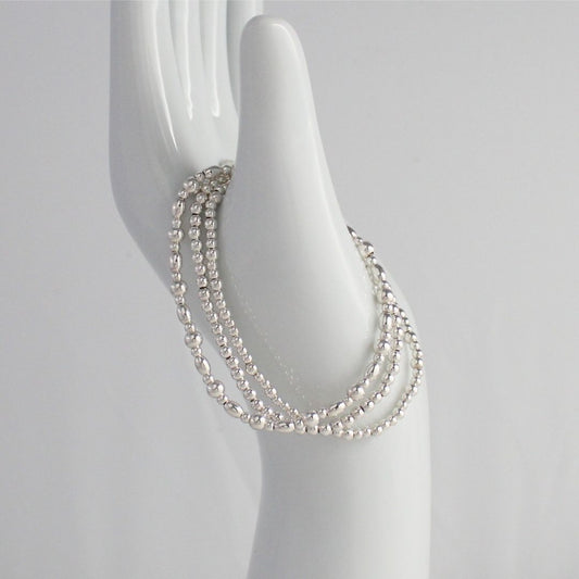 Sterling Silver Melon & Plain Beaded Stacking Bracelet Set