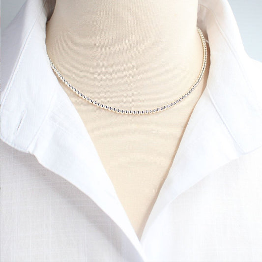 Sterling Silver 3mm Bead Necklace Full Strand Katie
