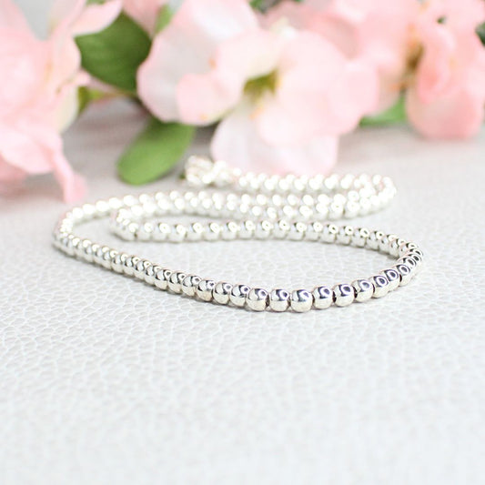 Sterling Silver 3mm Bead Necklace Full Strand Katie