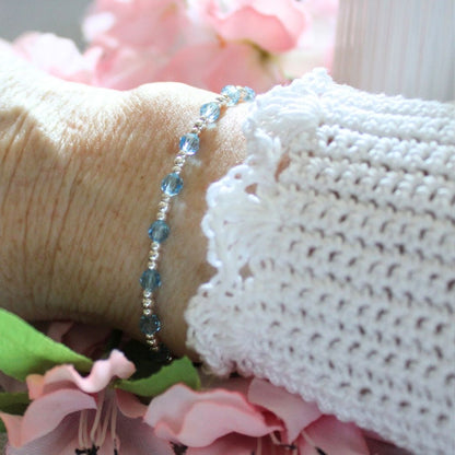 March Birthstone Sterling Silver Bracelet Stack – Made with Swarovski Crystal