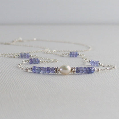 Tanzanite Pearl & Sterling Silver Necklace - Violet Bloom