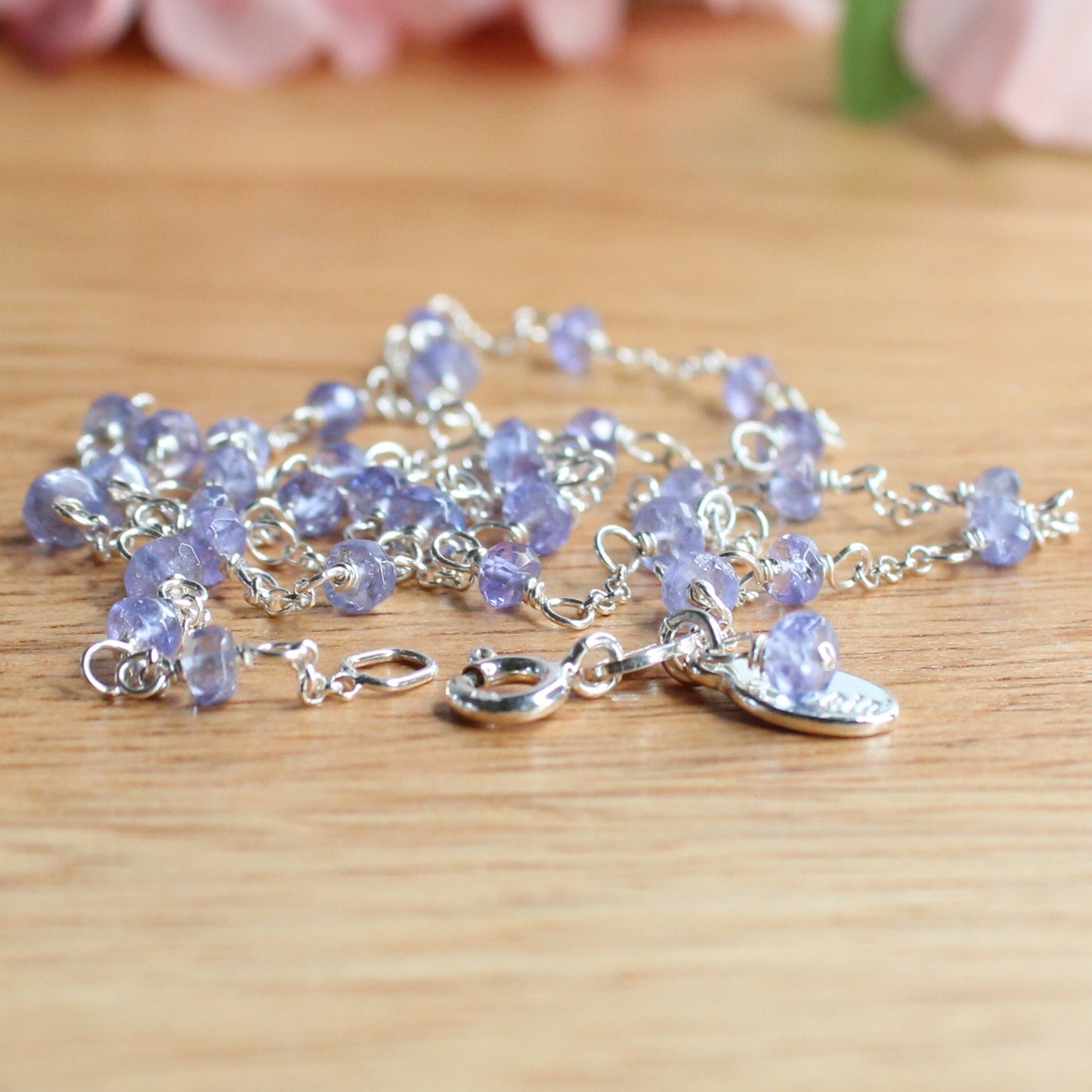 Tanzanite Beaded Satellite Chain Necklace Sterling Silver - Darby