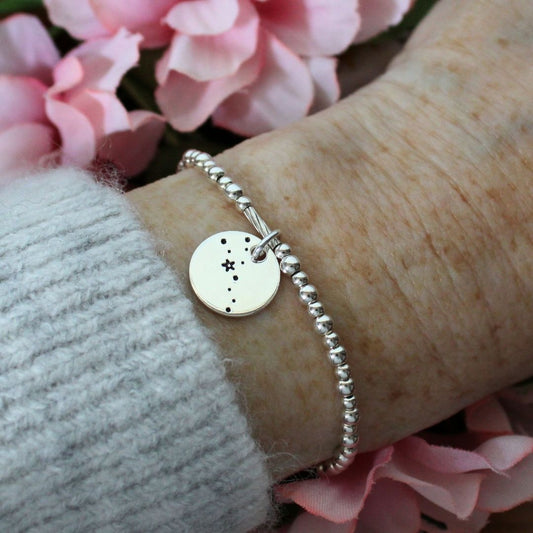 Taurus Constellation Charm Silver Bead Bracelet – Bella Love Drop
