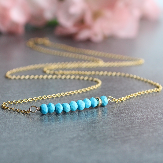Turquoise Gemstone Bar Necklace Gold Filled Limited Edition