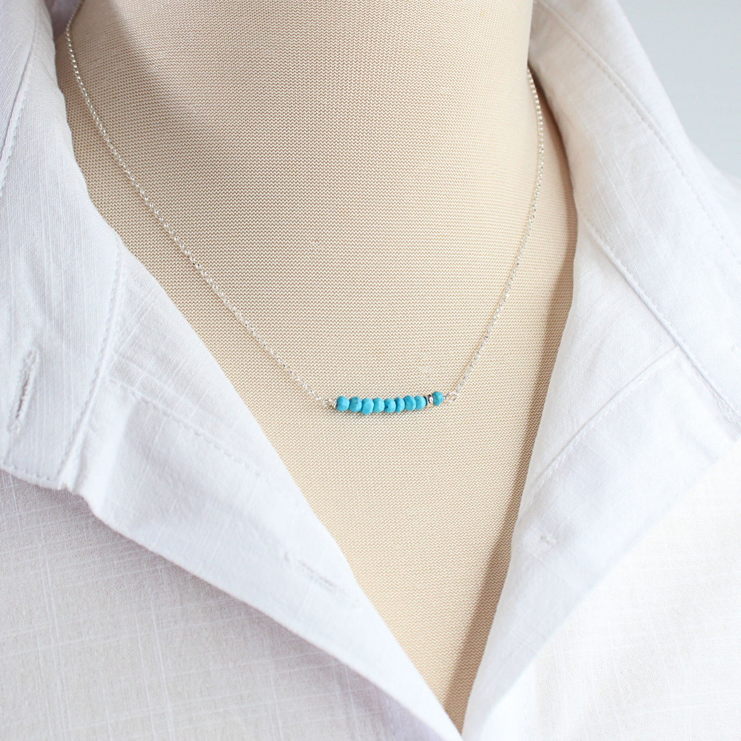 Turquoise Gemstone Bar Necklace Sterling Silver Limited Edition